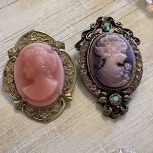 Two vintage cameo brooches
